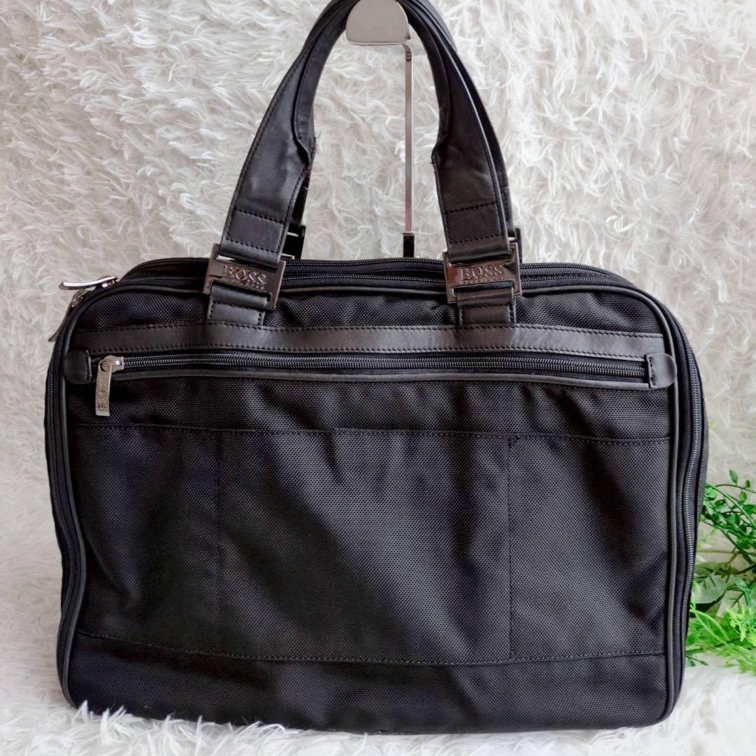 ◾︎美品◾︎ ヒューゴボス ビジネスバッグ 2way 2層 ロゴ ナイロン レザー