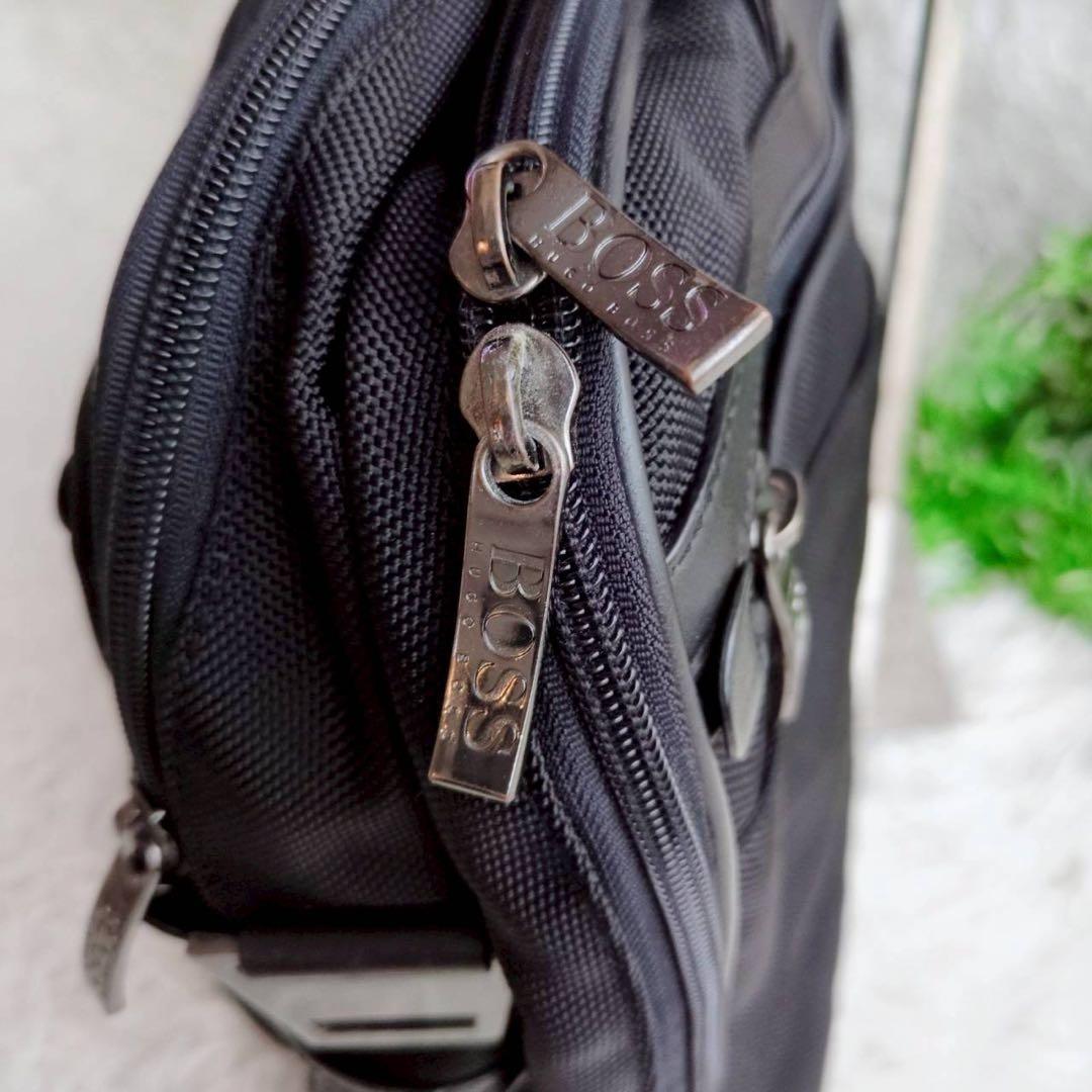 ◾︎美品◾︎ ヒューゴボス ビジネスバッグ 2way 2層 ロゴ ナイロン レザー