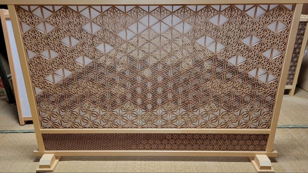 木製 和風 透かし彫り 間仕切り　富士山　掛障子