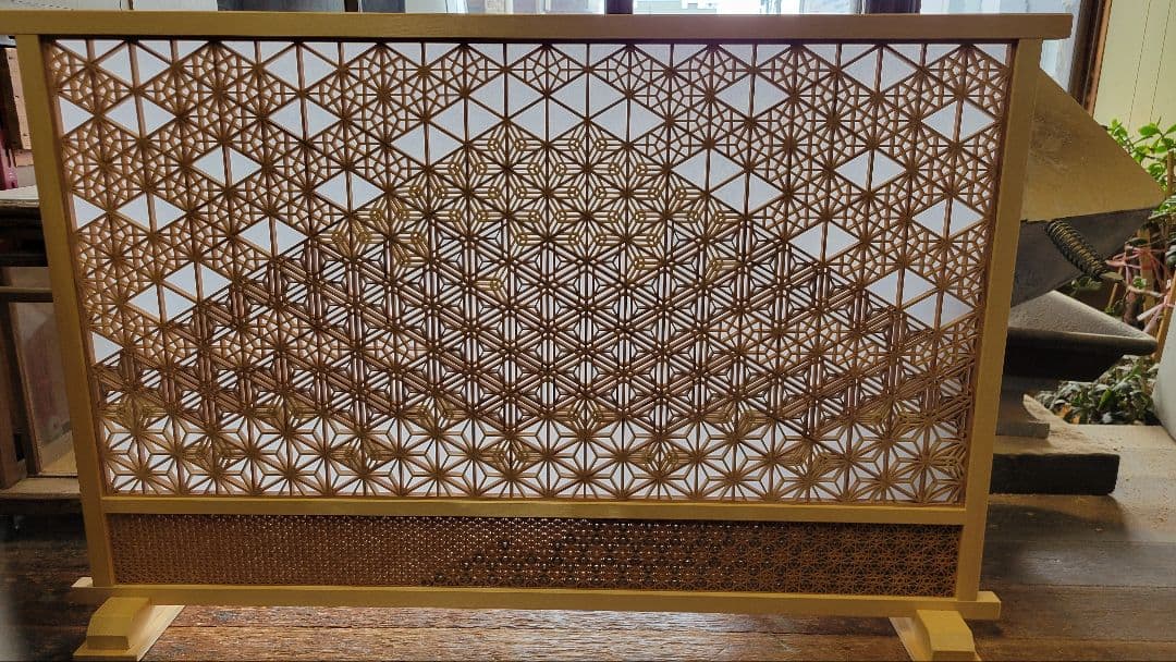 木製 和風 透かし彫り 間仕切り　富士山　掛障子