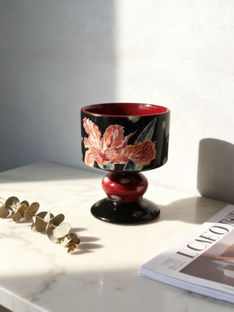 炎花（えんか）― 黒赤釉 手作り陶器カップ