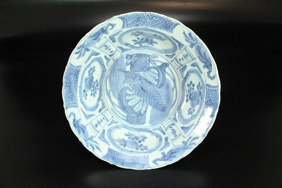 中国美術 古染付 兜鉢 折口碗 芙蓉手 明 φ20.5cm 旧家蔵出