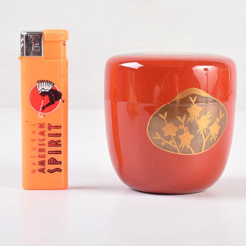 茶道具　竹内幸斎作　朱塗　貝雛蒔絵　中棗　共箱　V　8384