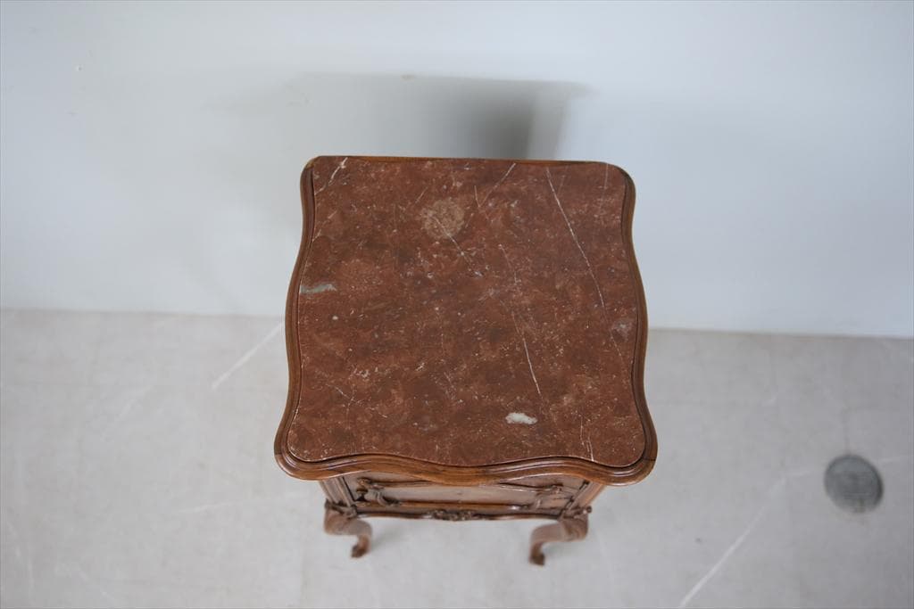 フランスアンティーク木製*大理石キャビネット/ナイトテーブル机(90-35-2)