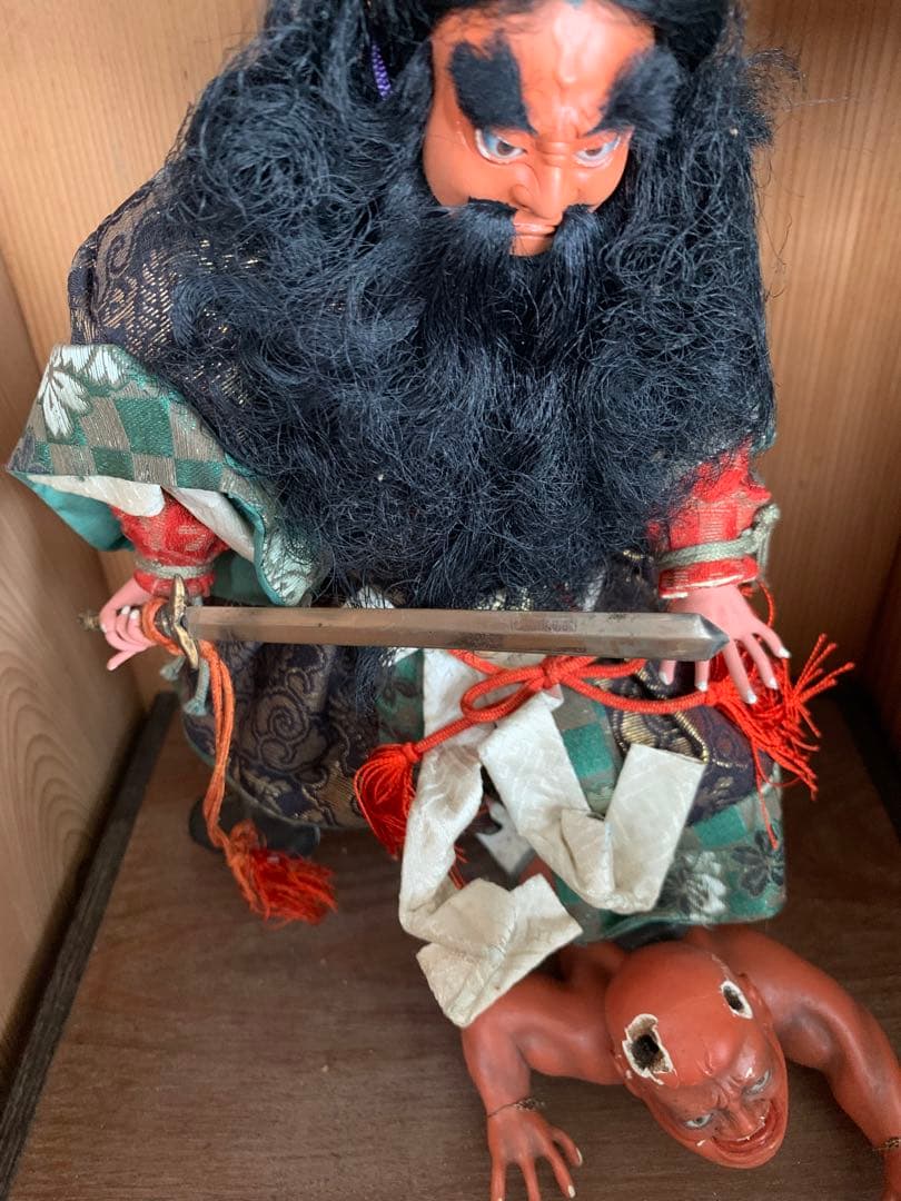 明治中期 精緻 鬼潰鍾馗人形 極上 拾號30cm 貴重なアンティーク　箱入り