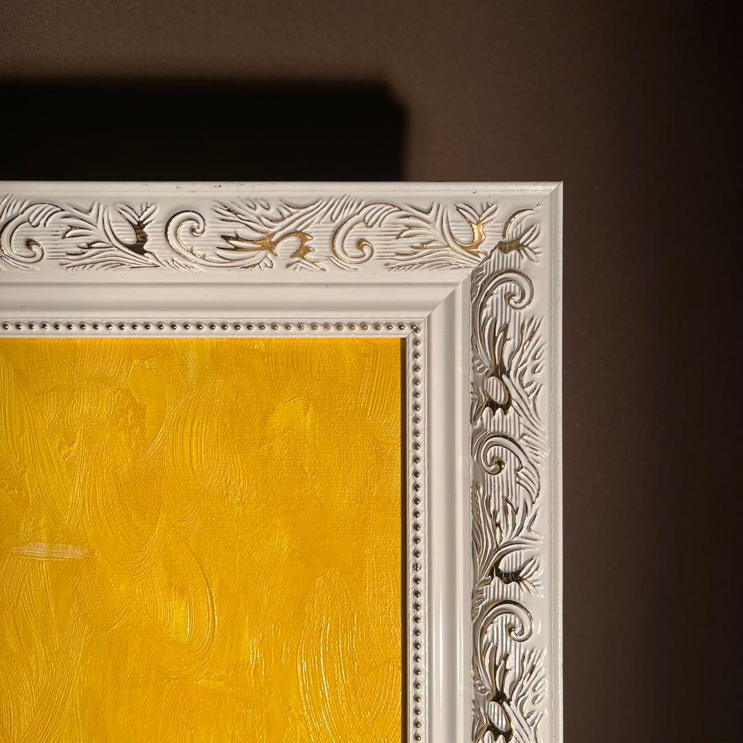 ★秀作★ 手書き油絵 クロード・モネ 睡蓮の池 黄金色 額付 絵画 油彩画