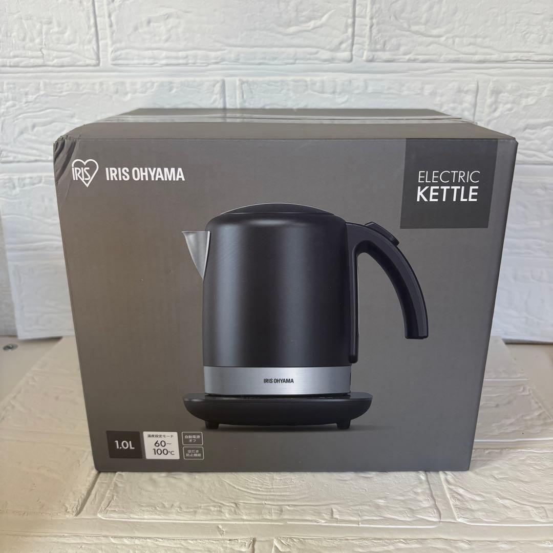 アイリスオーヤマ 電気ケトル ステンレスタイプ 1000ml 温度調節 ブラック
