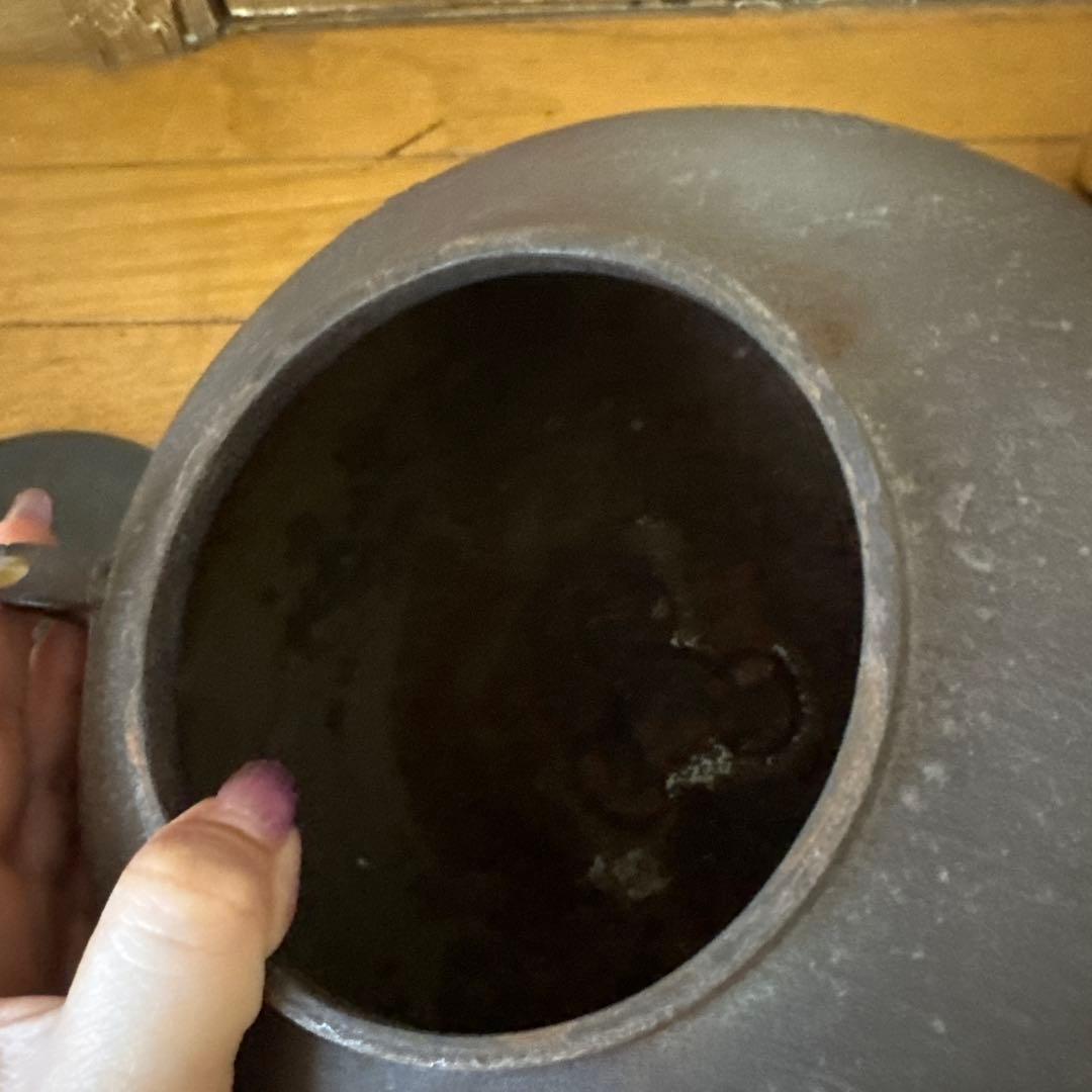 鉄製 丸型 茶釜　茶道具　佐藤浄清