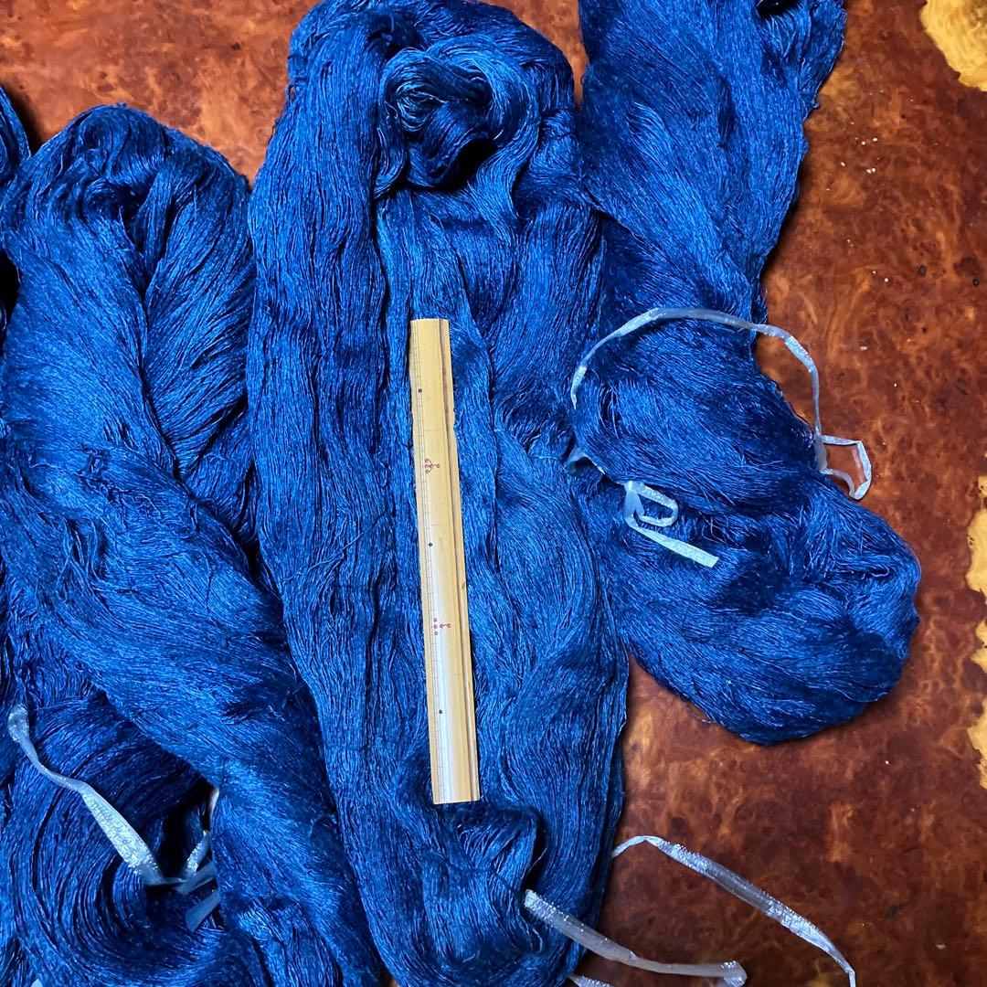 藍染　絹糸　縦糸　ジャパンブルー