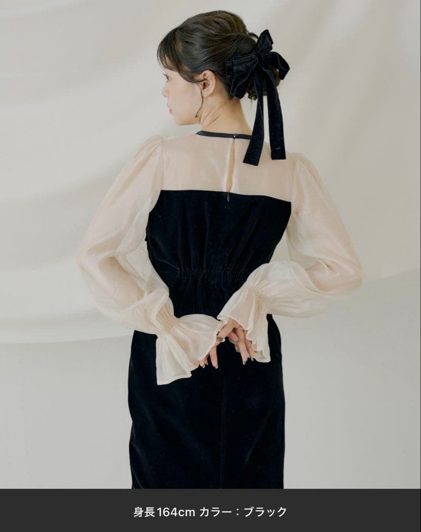 【SALON by Chico】配色シアーリボンベロアワンピース/オケージョン