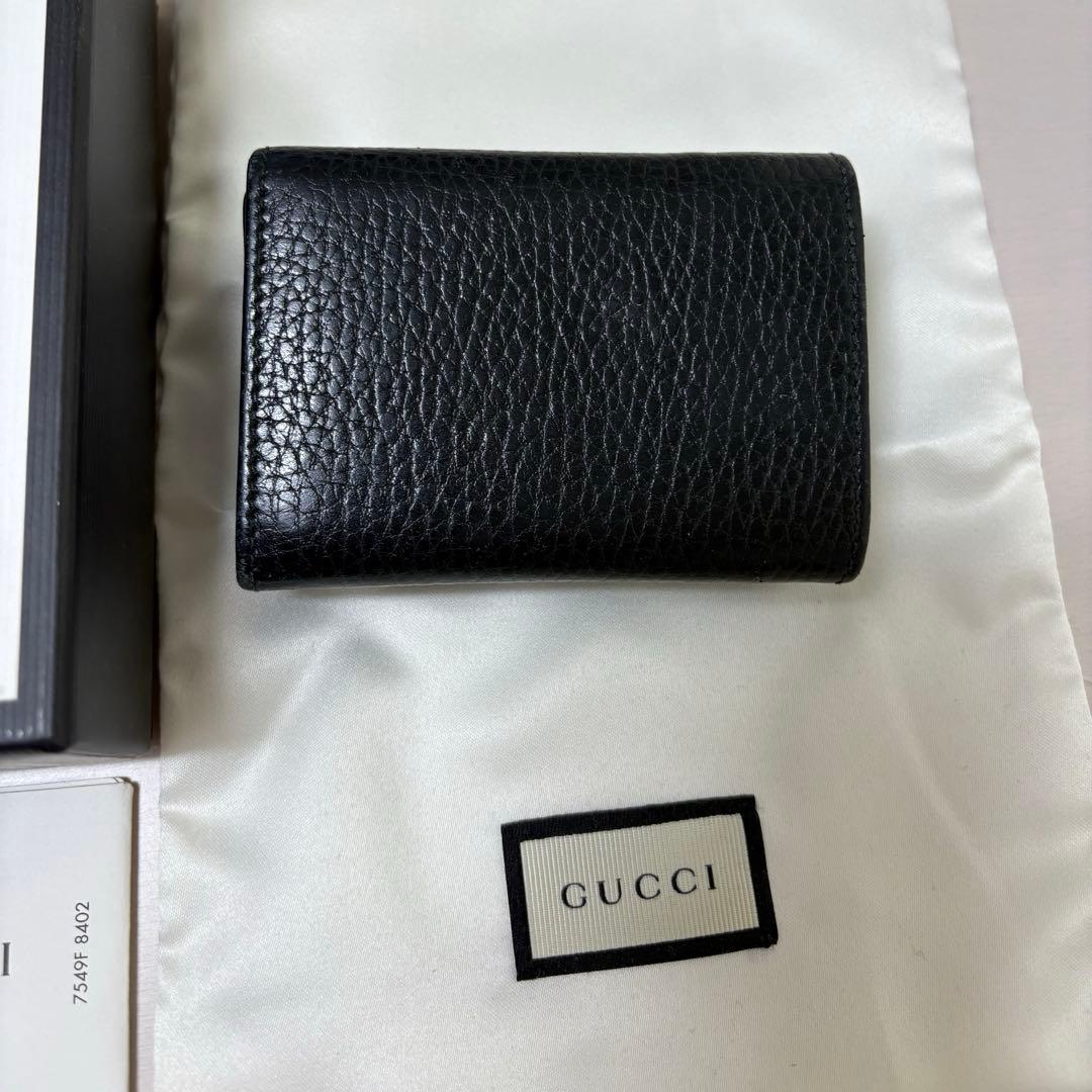 GUCCI　三つ折り財布　マーモント　GG　レザー　ブラック