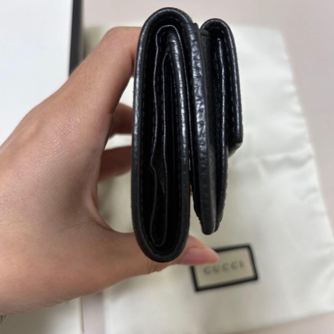 GUCCI　三つ折り財布　マーモント　GG　レザー　ブラック