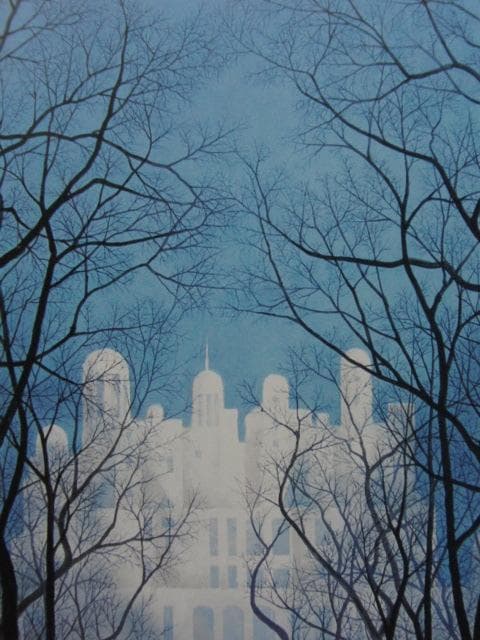 中町進、【古城への並木】、希少な額装用画集画、新品高級額 額装付