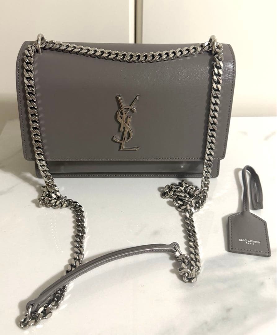【レア】サンローランパリ サンセット レザー チェーンショルダーバッグ グレー