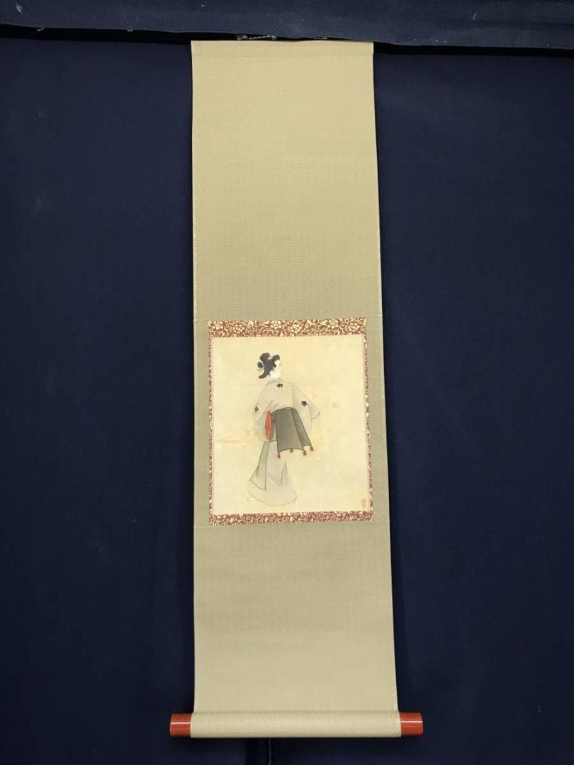 【真作】島田廣明/美人画/住吉如慶の門人/美人図/掛軸/名家伝来/AC-368