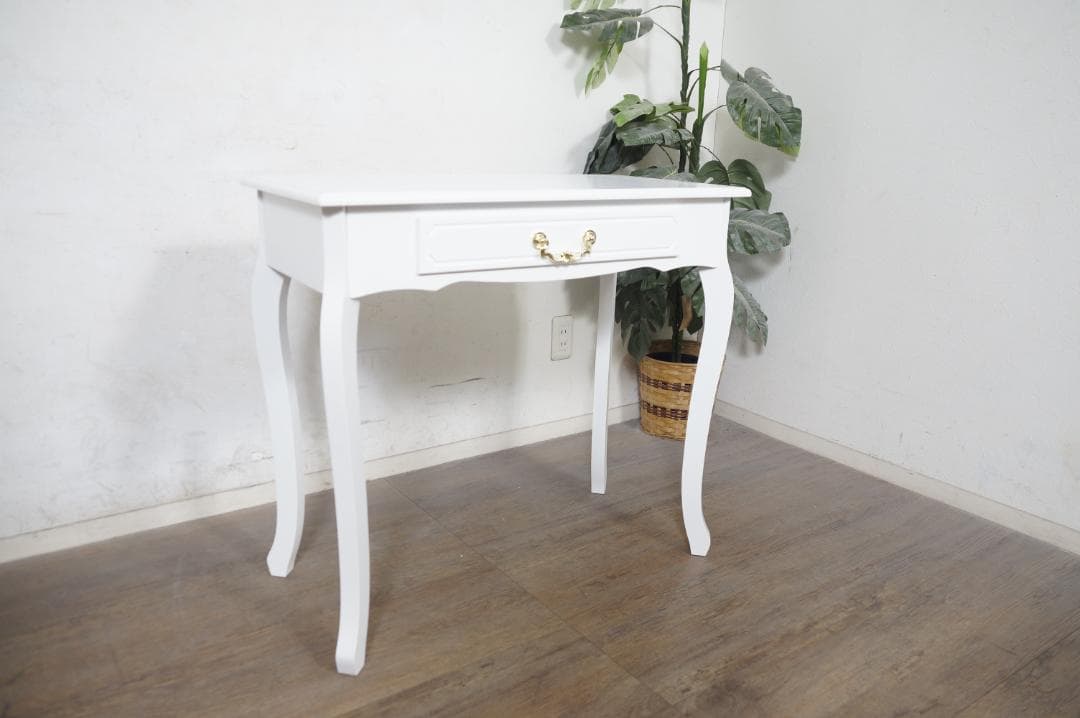 まりぃ　　猫脚デスク　引き出し　金取っ手　ホワイト