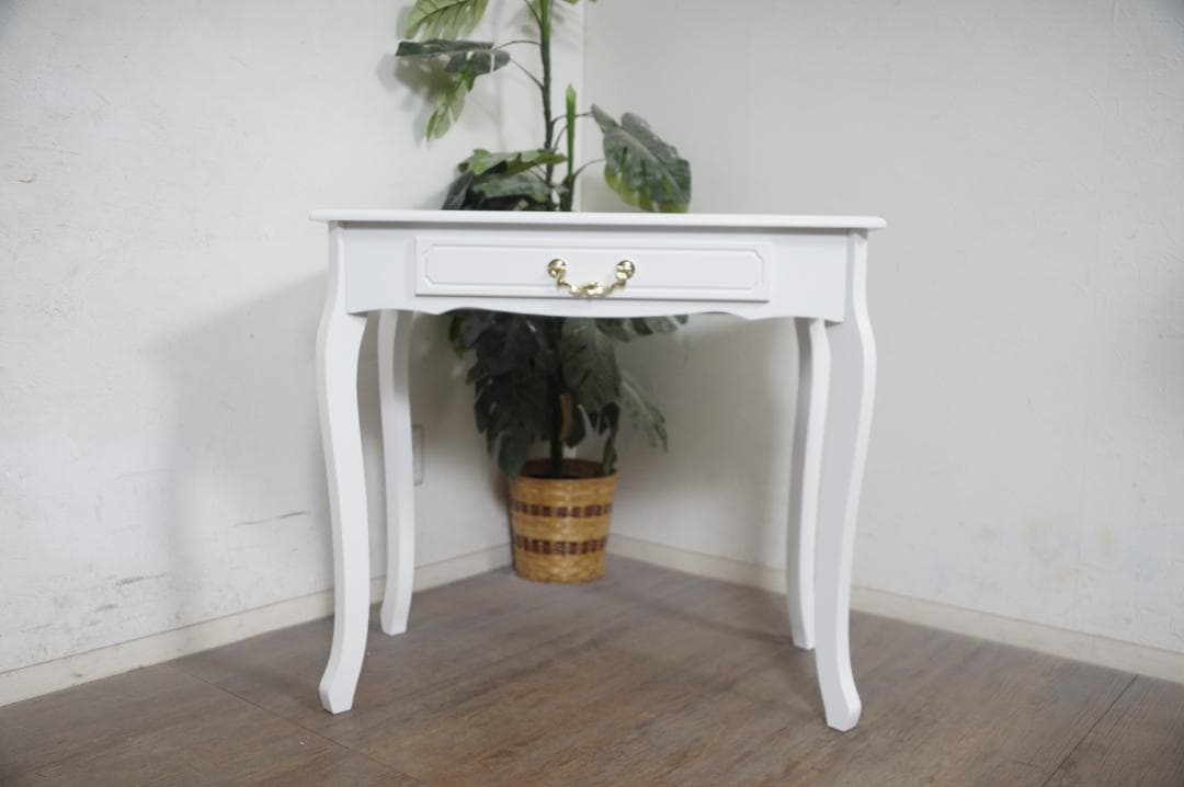 まりぃ　　猫脚デスク　引き出し　金取っ手　ホワイト