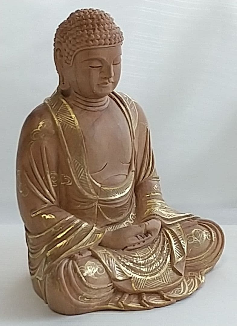 釈迦如来坐像 2.5寸 #327 像のみ 金彩有 お釈迦さま ◆白檀 木彫 仏像