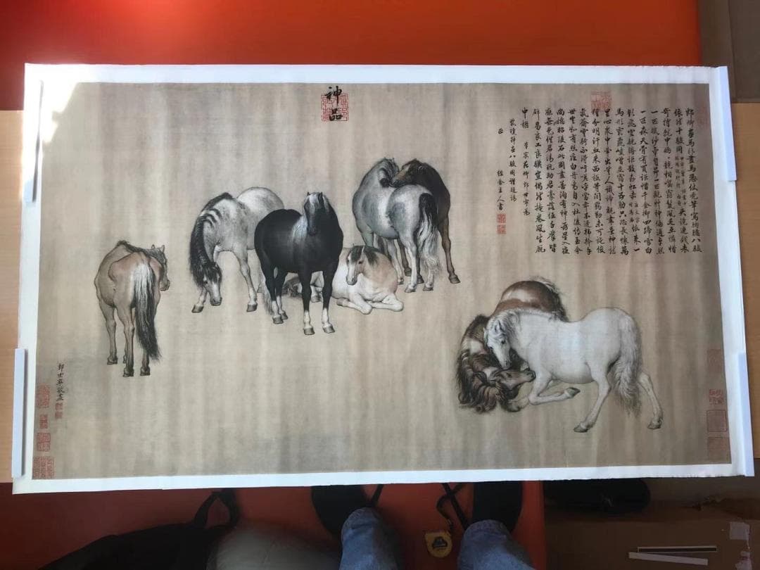 h13# 八骏图 中国古書画 画家郎世宁(清) 神品