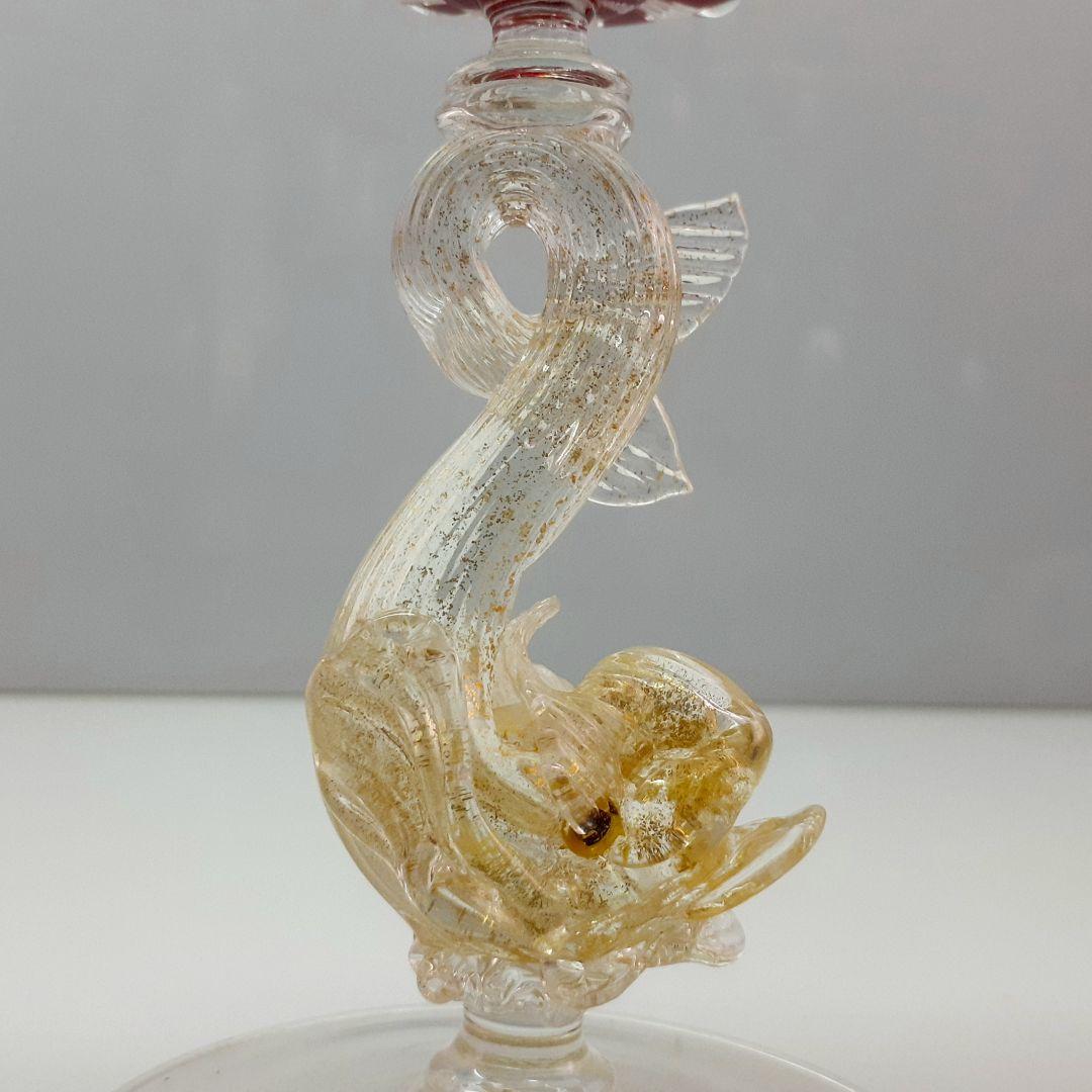 MURANO ムラノ 金彩 レッド レース ドルフィン モチーフ グラス