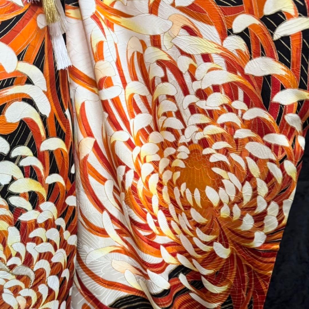 乱菊　大柄　地紋　金駒刺繍　金彩　フルセット　振袖　振り袖