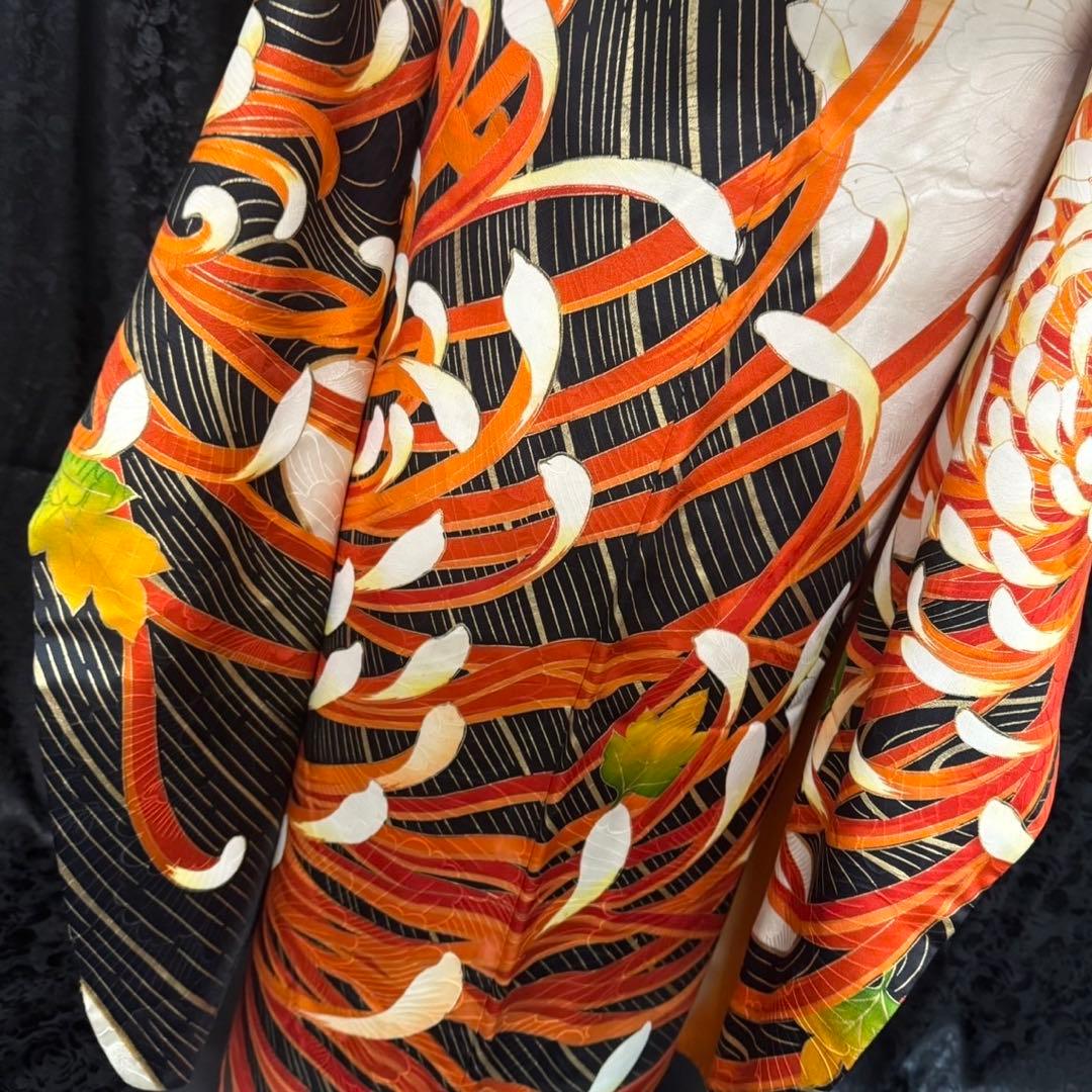 乱菊　大柄　地紋　金駒刺繍　金彩　フルセット　振袖　振り袖