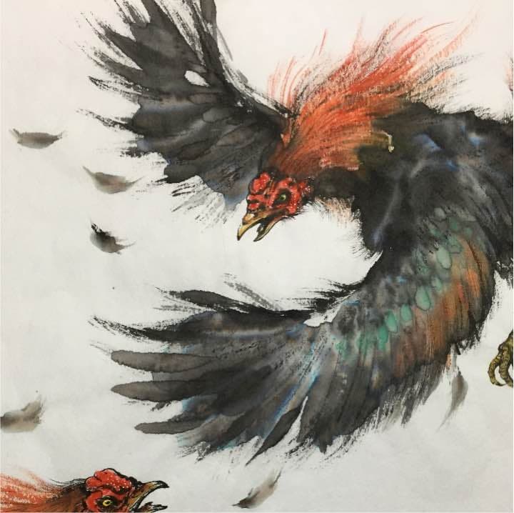 戦い、和紙23cm×33,6cm、墨