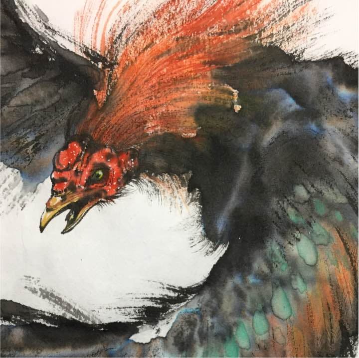 戦い、和紙23cm×33,6cm、墨