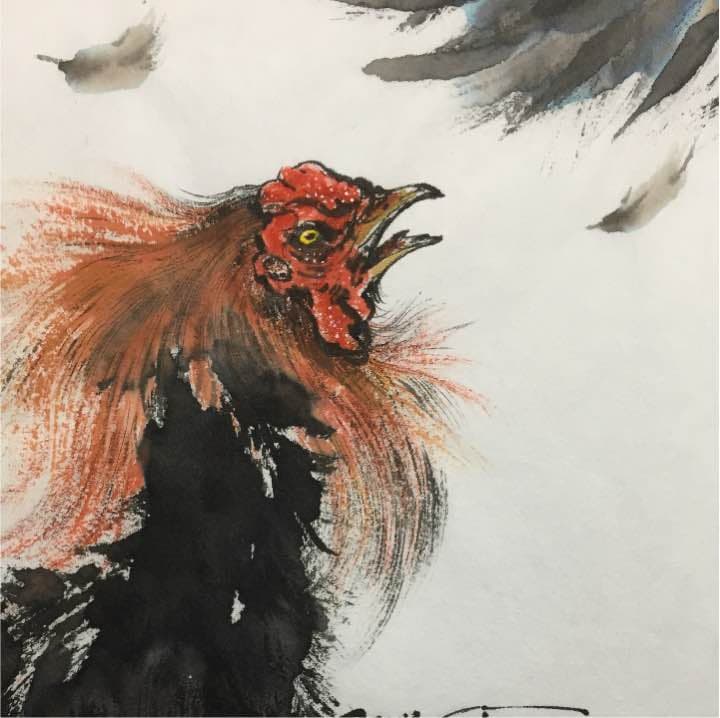 戦い、和紙23cm×33,6cm、墨