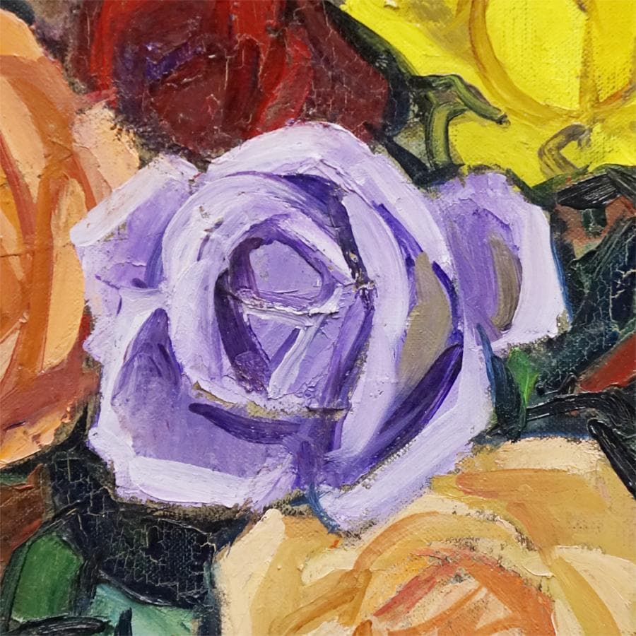 元川嘉津美 バラ 薔薇 油彩油絵 額装 絵画 美術 肉筆 一水会 神戸文化賞