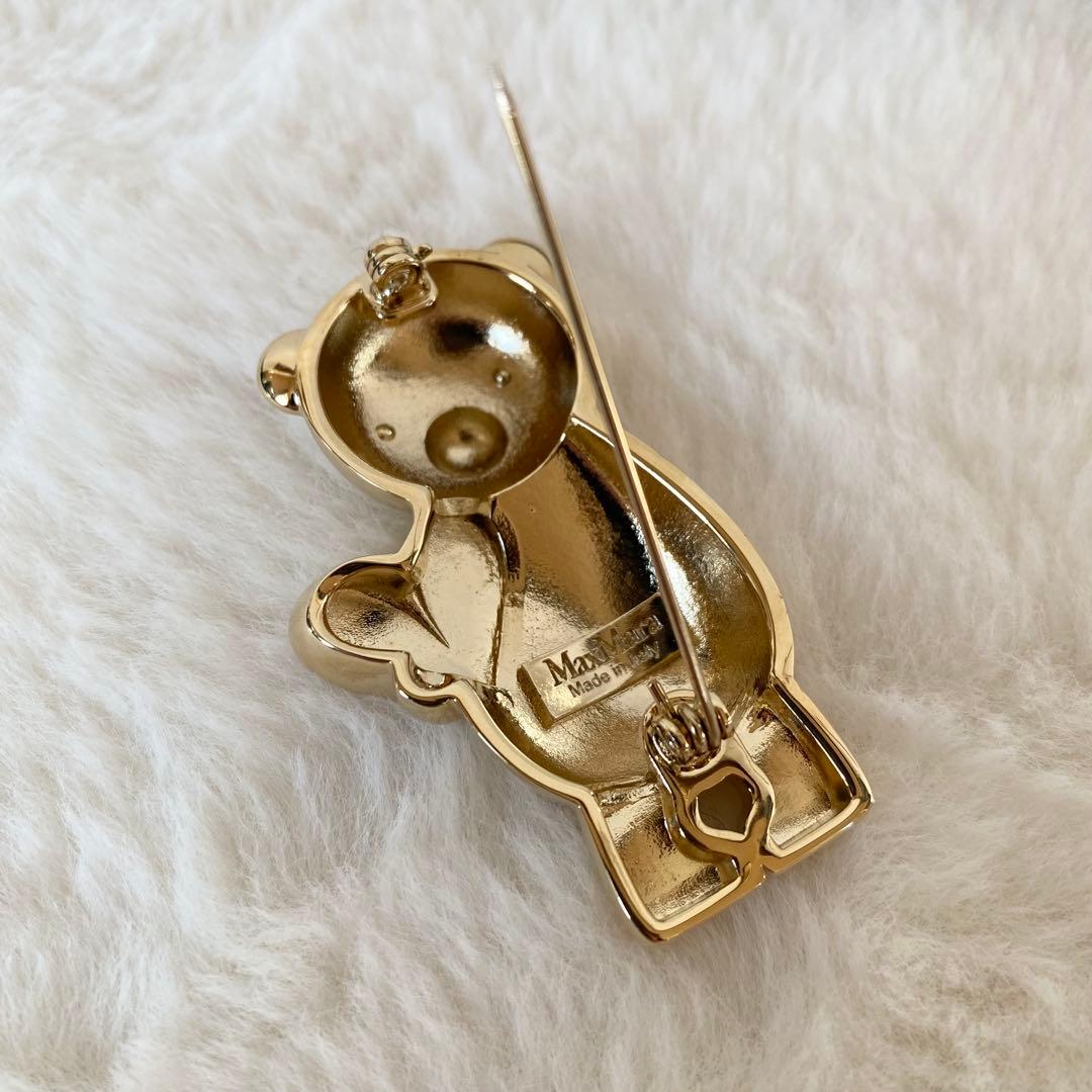 【美品】Max Mara メタル　アニマルブローチ　テディベア　ゴールド　ハート
