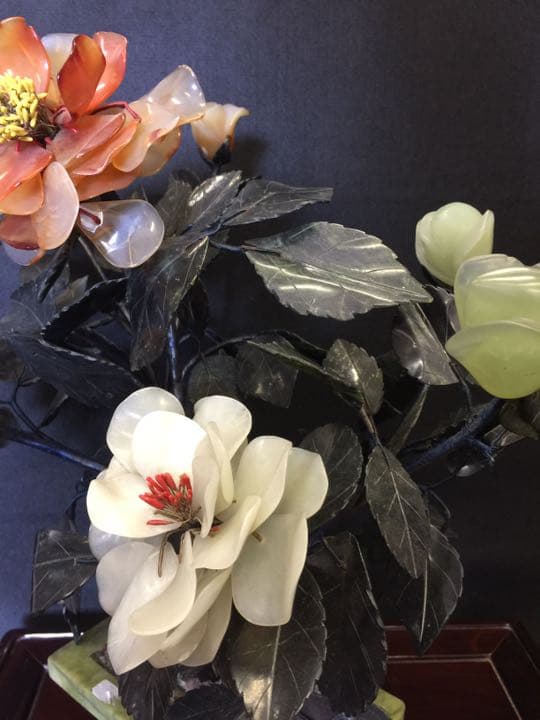 玉石盆栽置物 白玉 墨玉 瑪瑙 綠玉