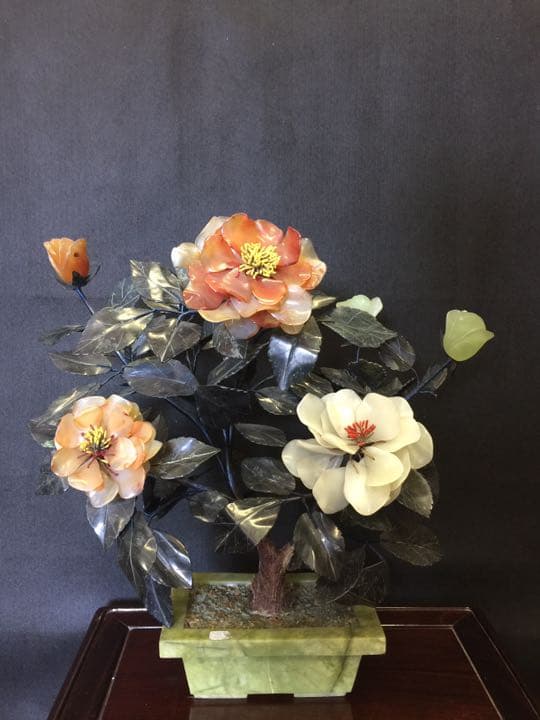 玉石盆栽置物 白玉 墨玉 瑪瑙 綠玉