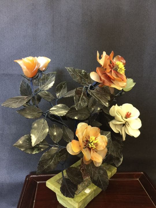 玉石盆栽置物 白玉 墨玉 瑪瑙 綠玉