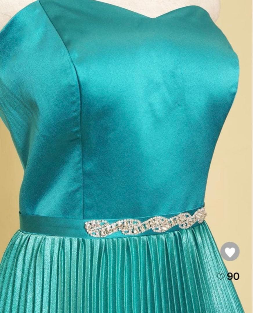 ターコイズ ストラップレス Aラインドレス ドレスルームアミ