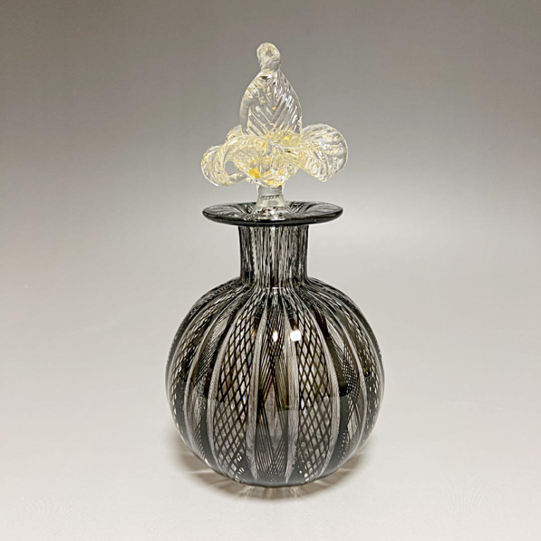 ムラノ／ヴェネチアンガラス＊レース 蓋付 パフュームボトル 香水瓶 一輪挿し
