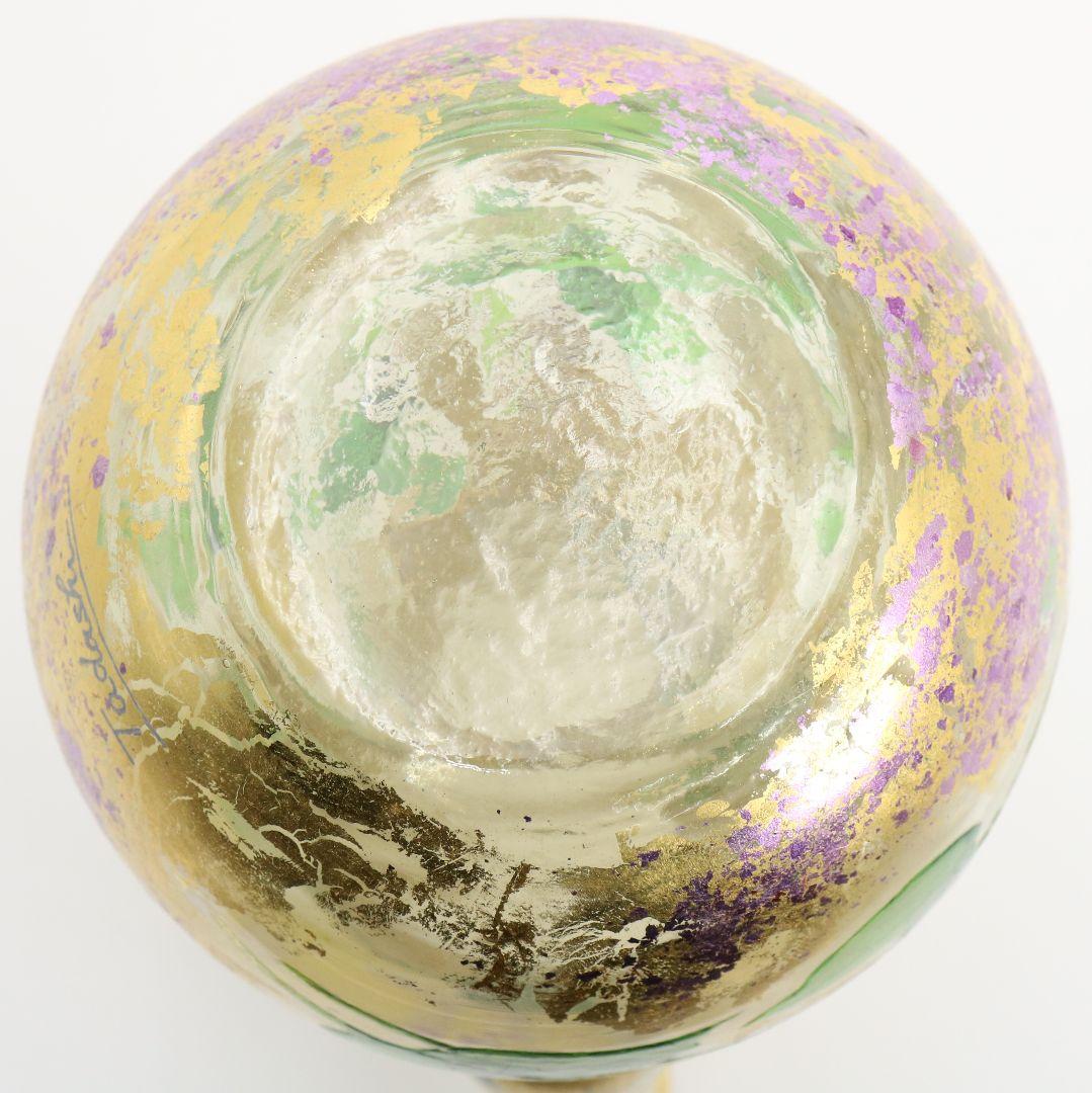 寺田正作 伽羅須装飾画 澂 ガラス トルコキキョウ 在銘 共箱　V517　DC1