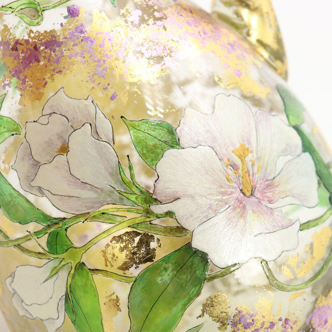 寺田正作 伽羅須装飾画 澂 ガラス トルコキキョウ 在銘 共箱　V517　DC1