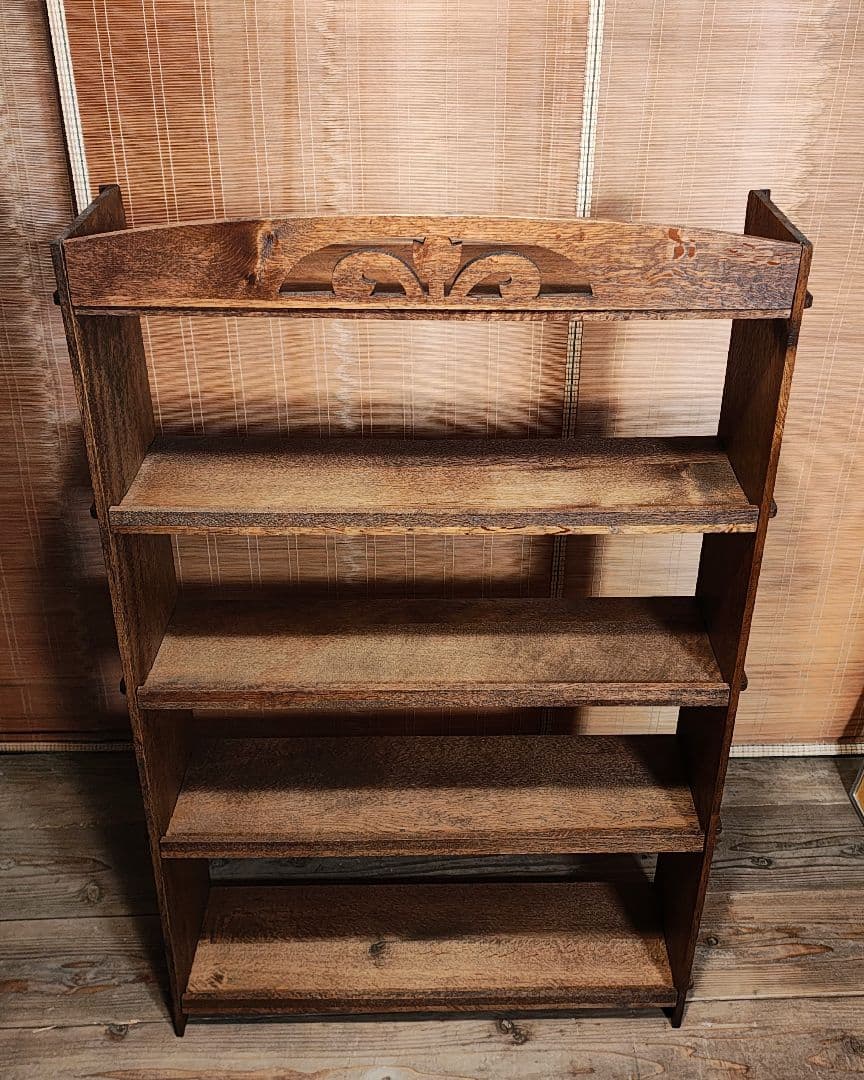 楔5段本棚　木製棚　オープンラック　昭和レトロ　古家具