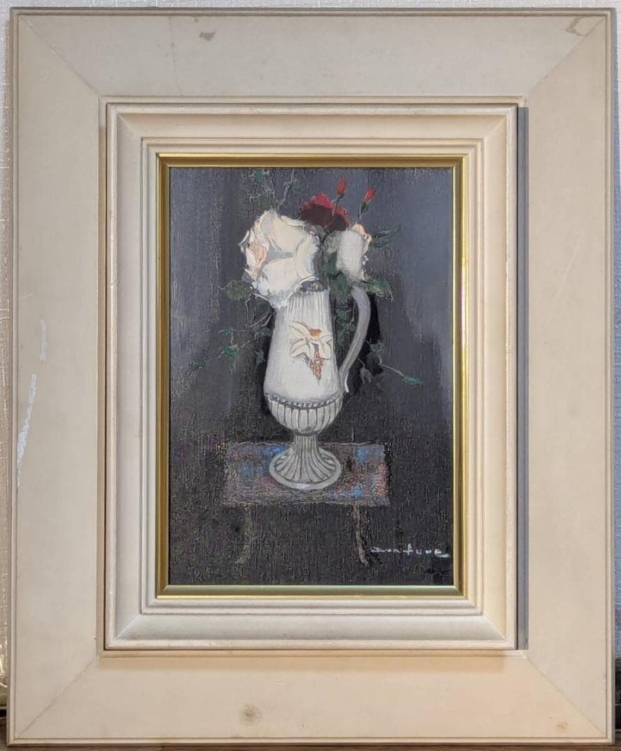 【真作】絵画　荒船利雄　油彩SM　ばら　優雅な佇まいの油彩作品　Y69