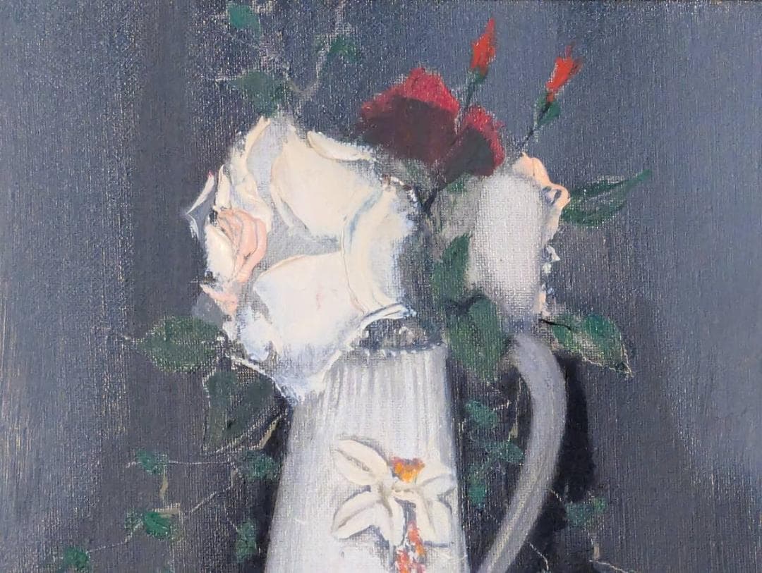 【真作】絵画　荒船利雄　油彩SM　ばら　優雅な佇まいの油彩作品　Y69