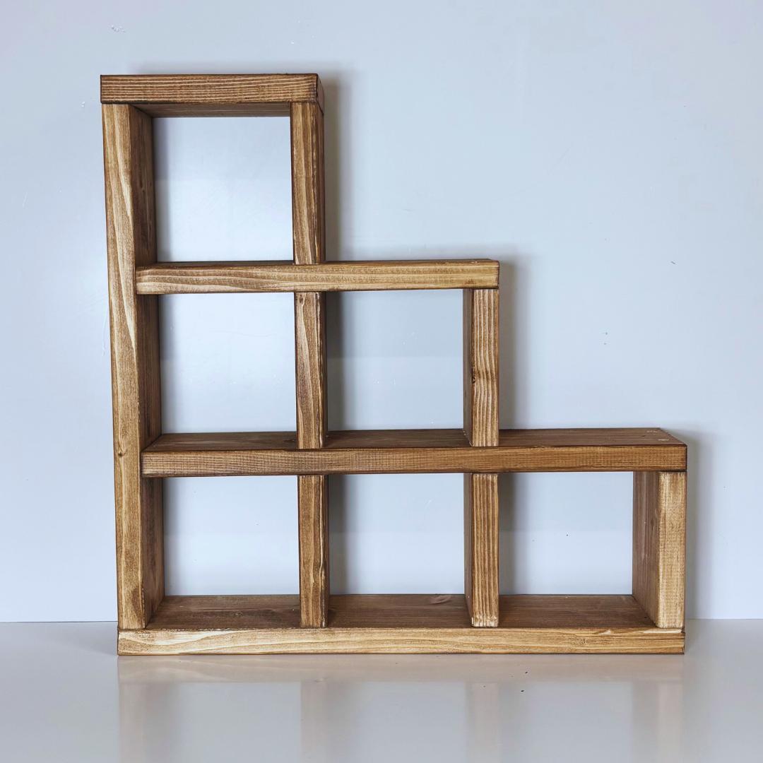 【2個セット】かいだんシェルフ／木製ディスプレイ棚　什器にも◎