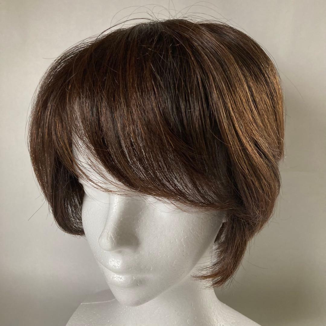 マダムヒロコ　フルウィッグ　ショート　人毛MIX 　総手植え　ナチュラルブラウン