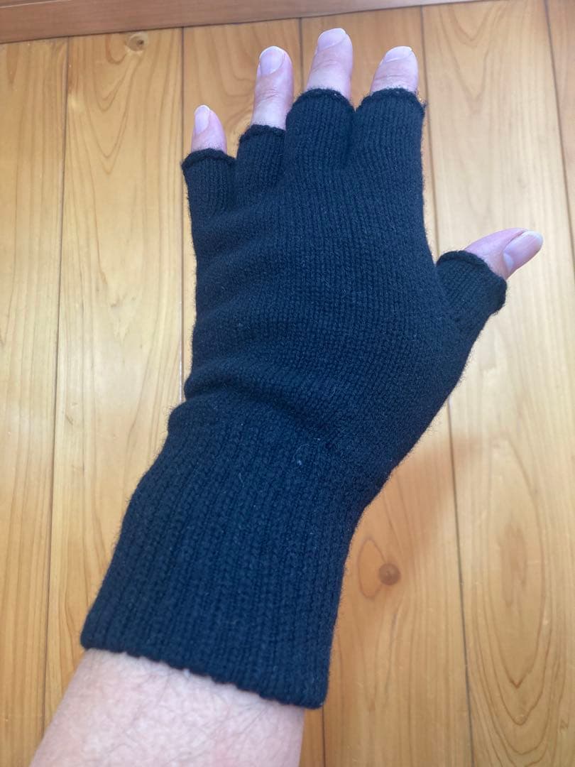 ナンバーナインnumbernine黒ブラック指なしコットン手袋グローブ指抜き