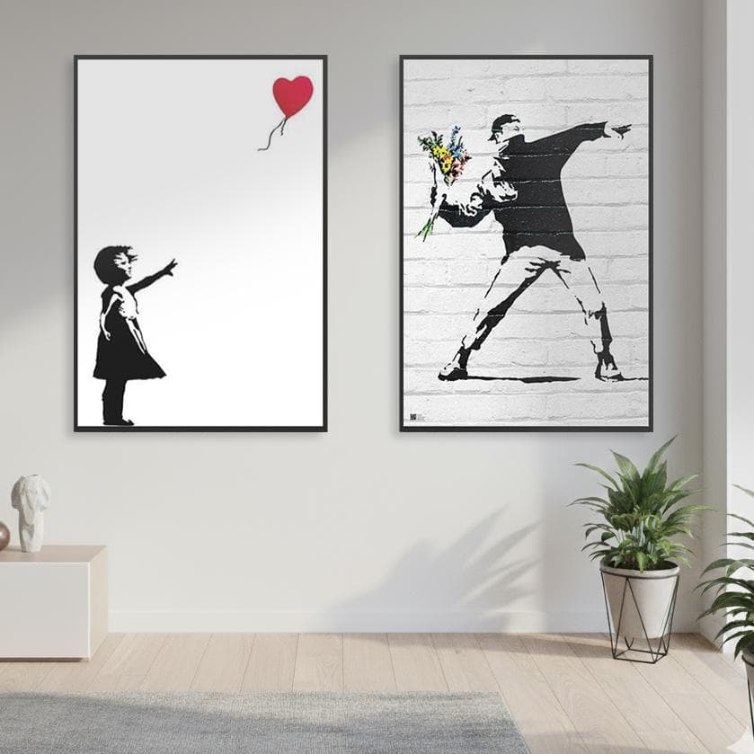 人気のバンクシー作品!!/額装済2点セット!!/ポスター/アート/インテリア