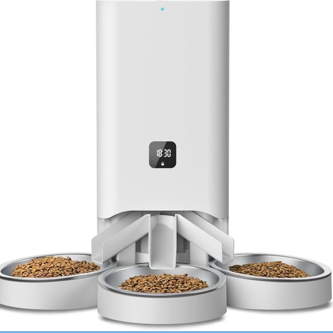 多頭飼いに向け 自動給餌器 猫 中小型犬用 6L大容量 3個のステンレス製トレイ