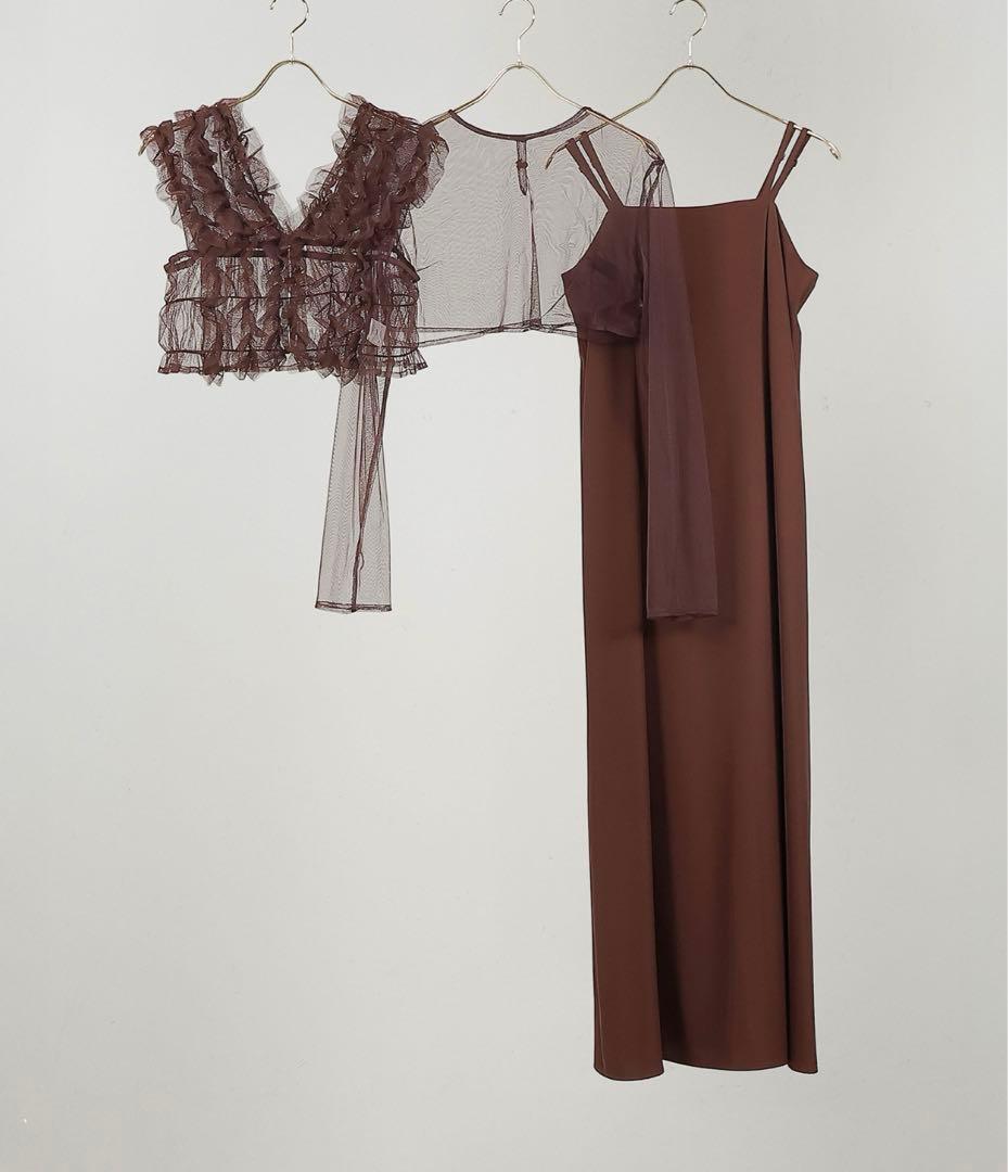 Kana チュール ボリューム フリル ベスト シアー トップス ワンピース