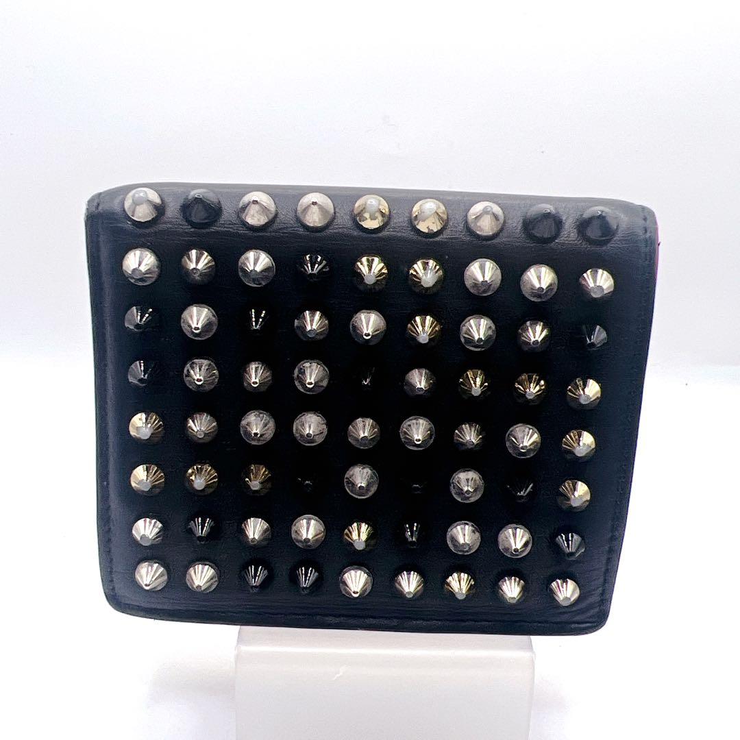 ✨箱付き✨　クリスチャンルブタン スタッズ 二つ折り財布 黒 レッド