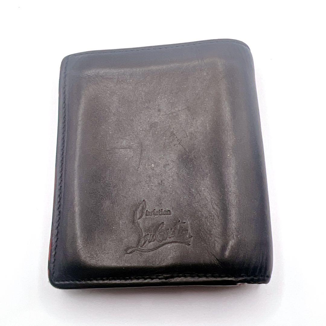 ✨箱付き✨　クリスチャンルブタン スタッズ 二つ折り財布 黒 レッド