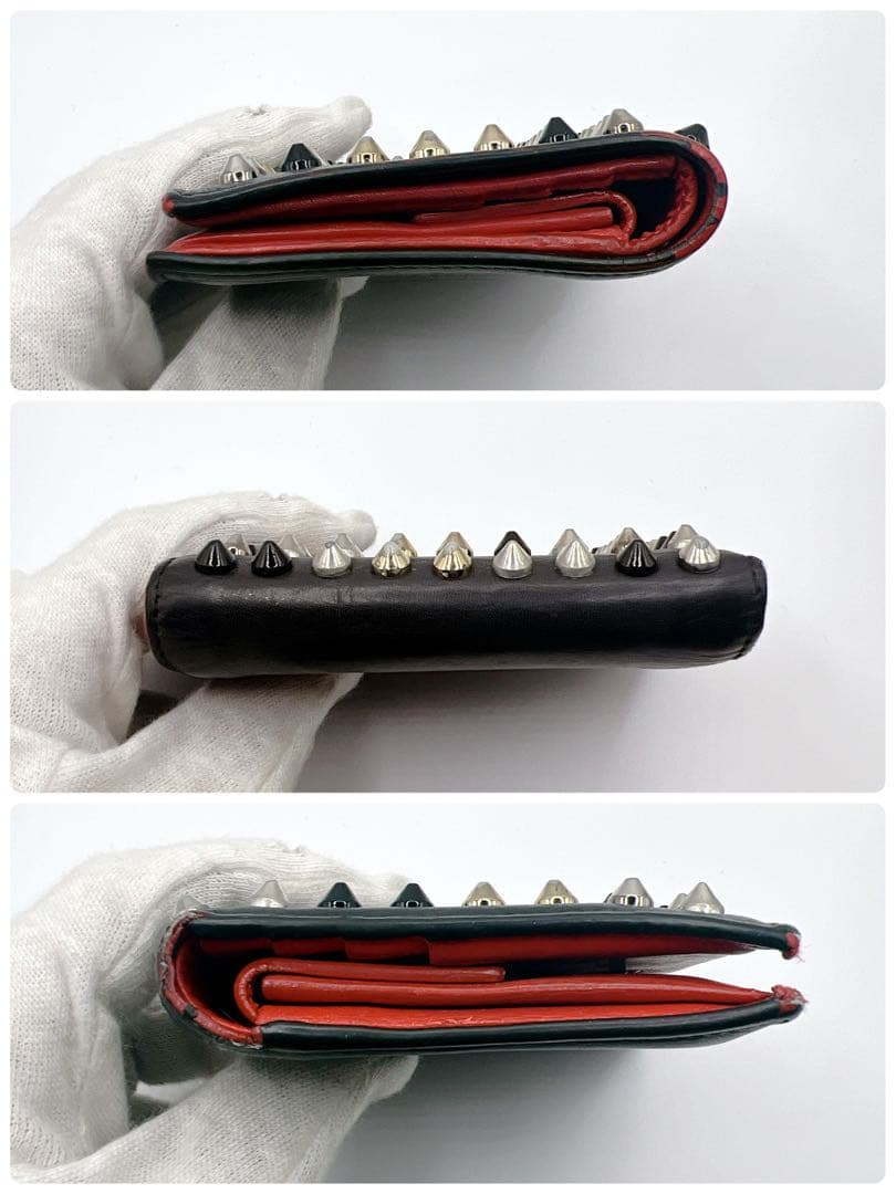 ✨箱付き✨　クリスチャンルブタン スタッズ 二つ折り財布 黒 レッド